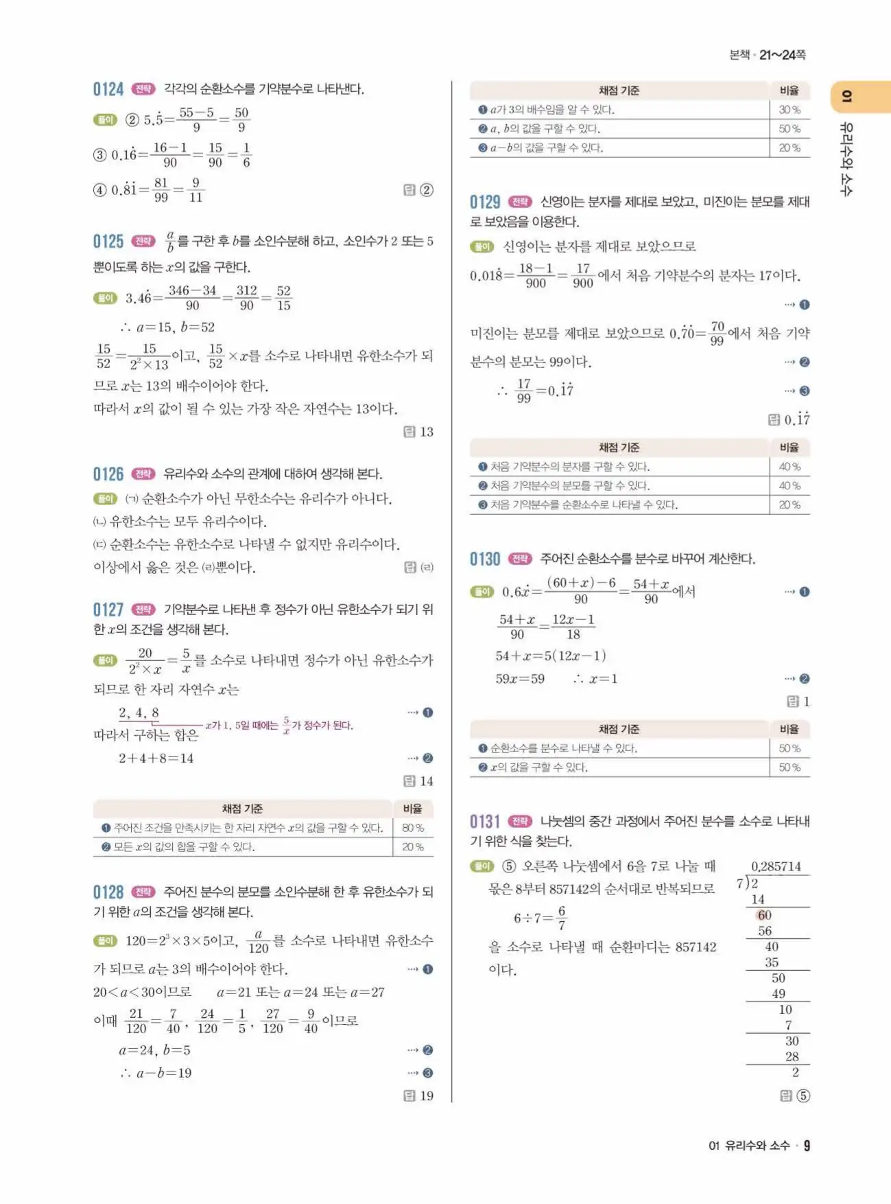 라이트쎈중2-1답지 9