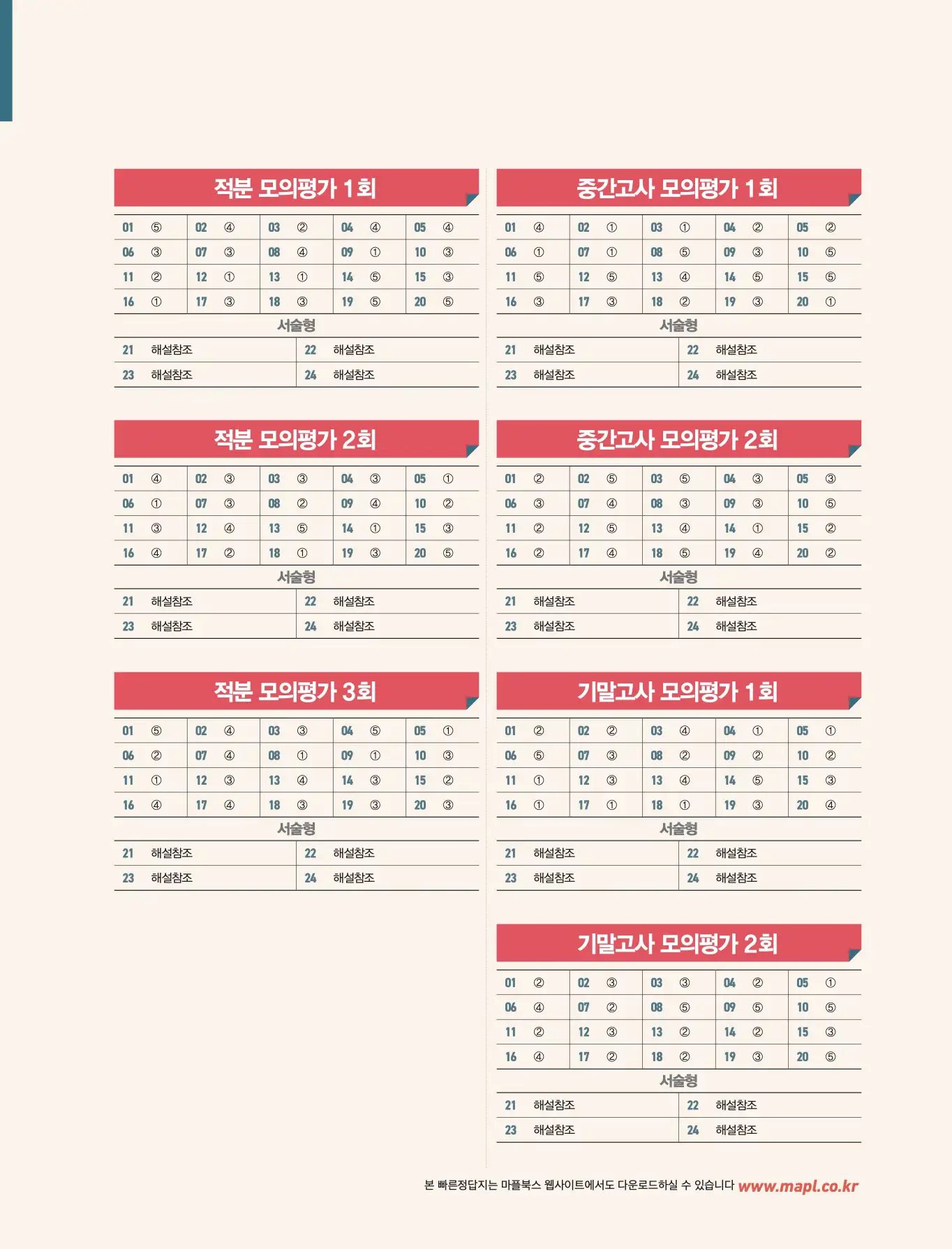 마플 시너지 수학2 빠른 정답 7