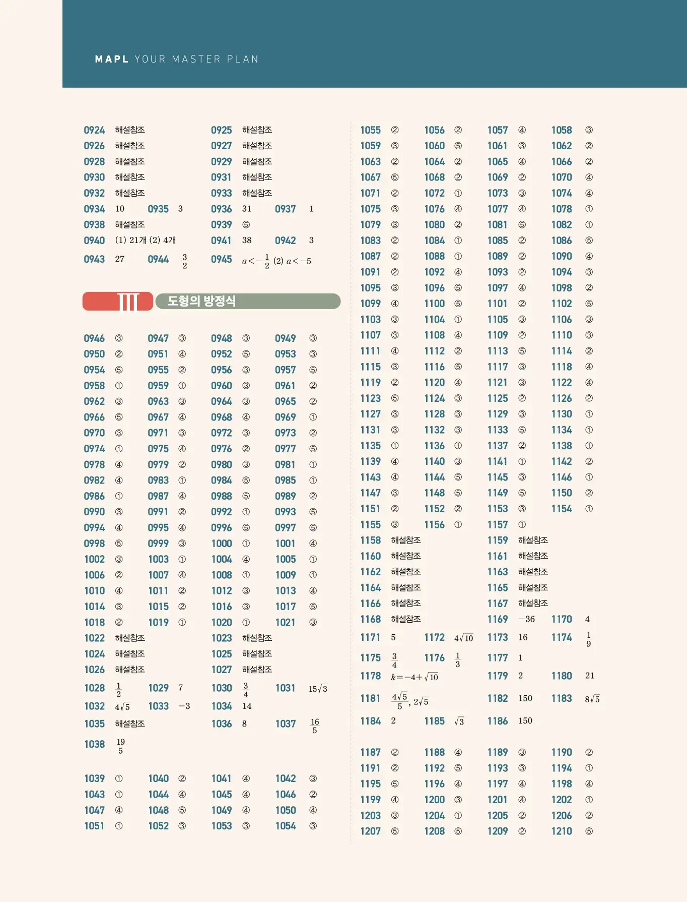 마플시너지 수학상 답지 빠른정답 4페이지