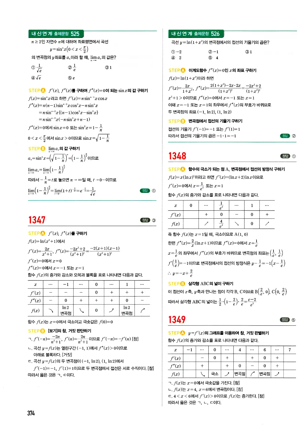 마플시너지 미적분 답지 374페이지