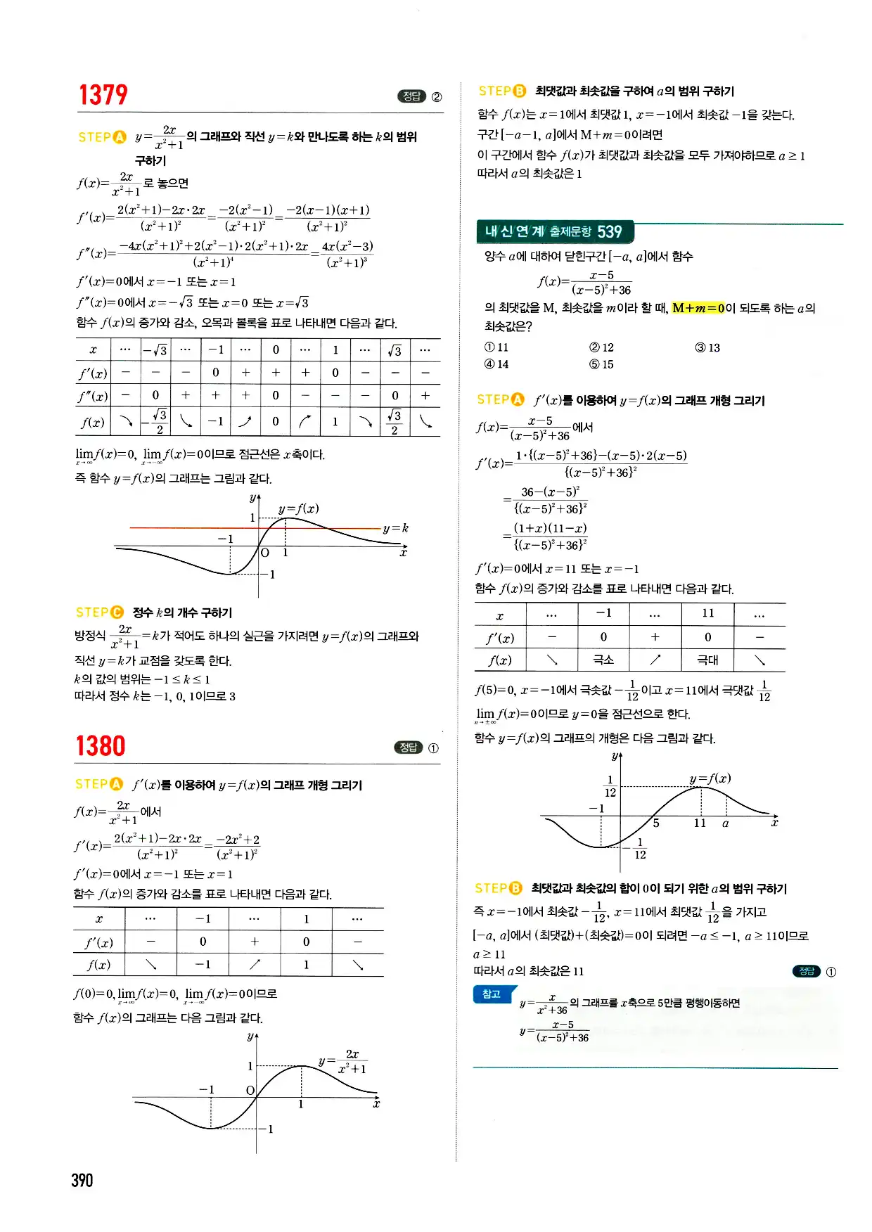마플시너지 미적분 답지 390페이지