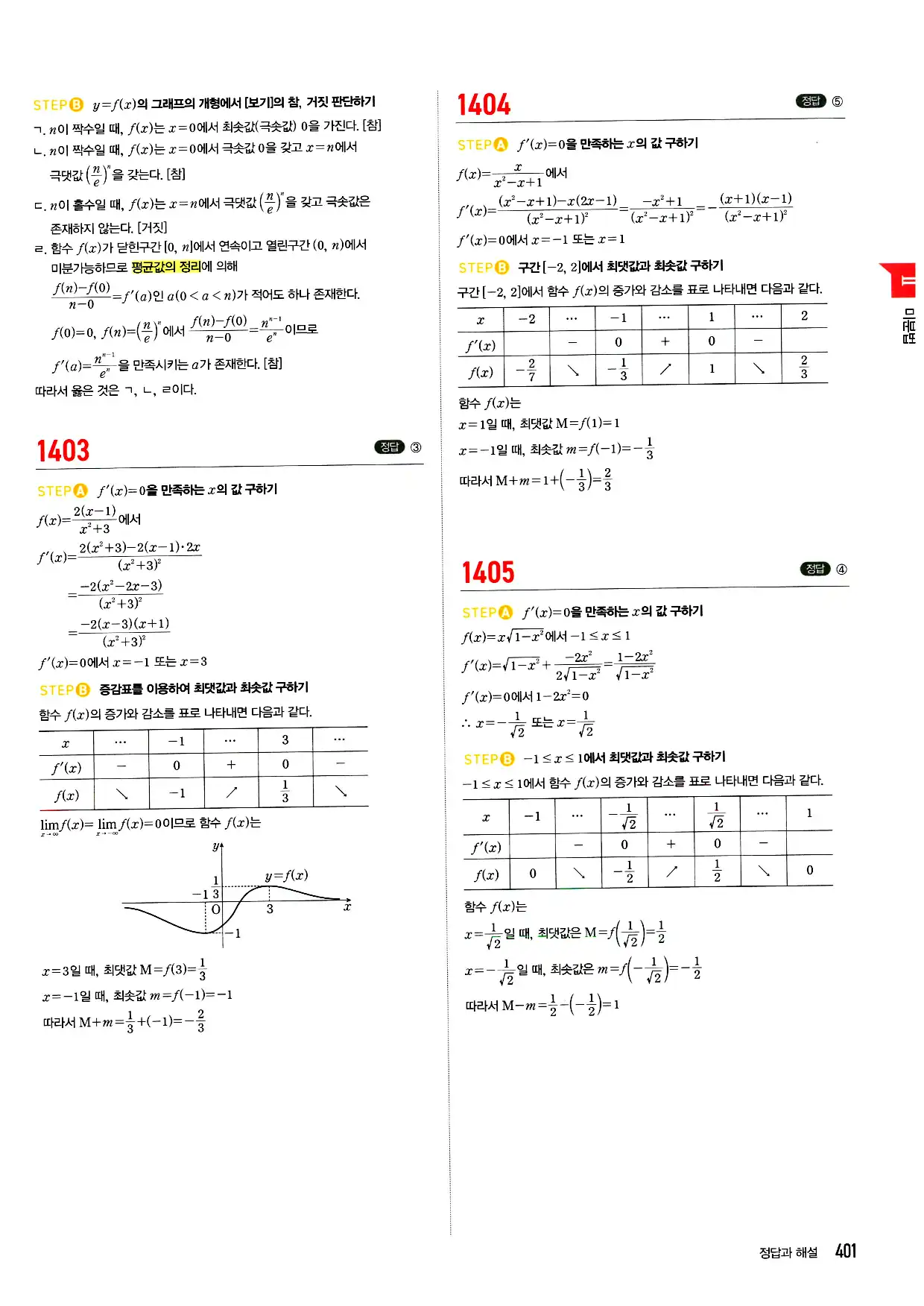 마플시너지 미적분 답지 401페이지