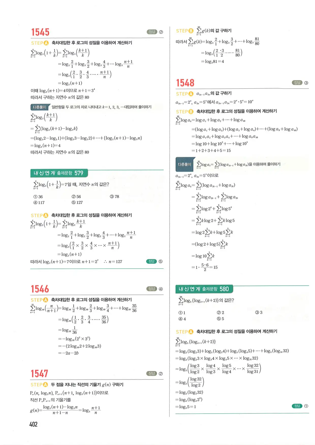 마플 시너지 수학1 답지 402페이지