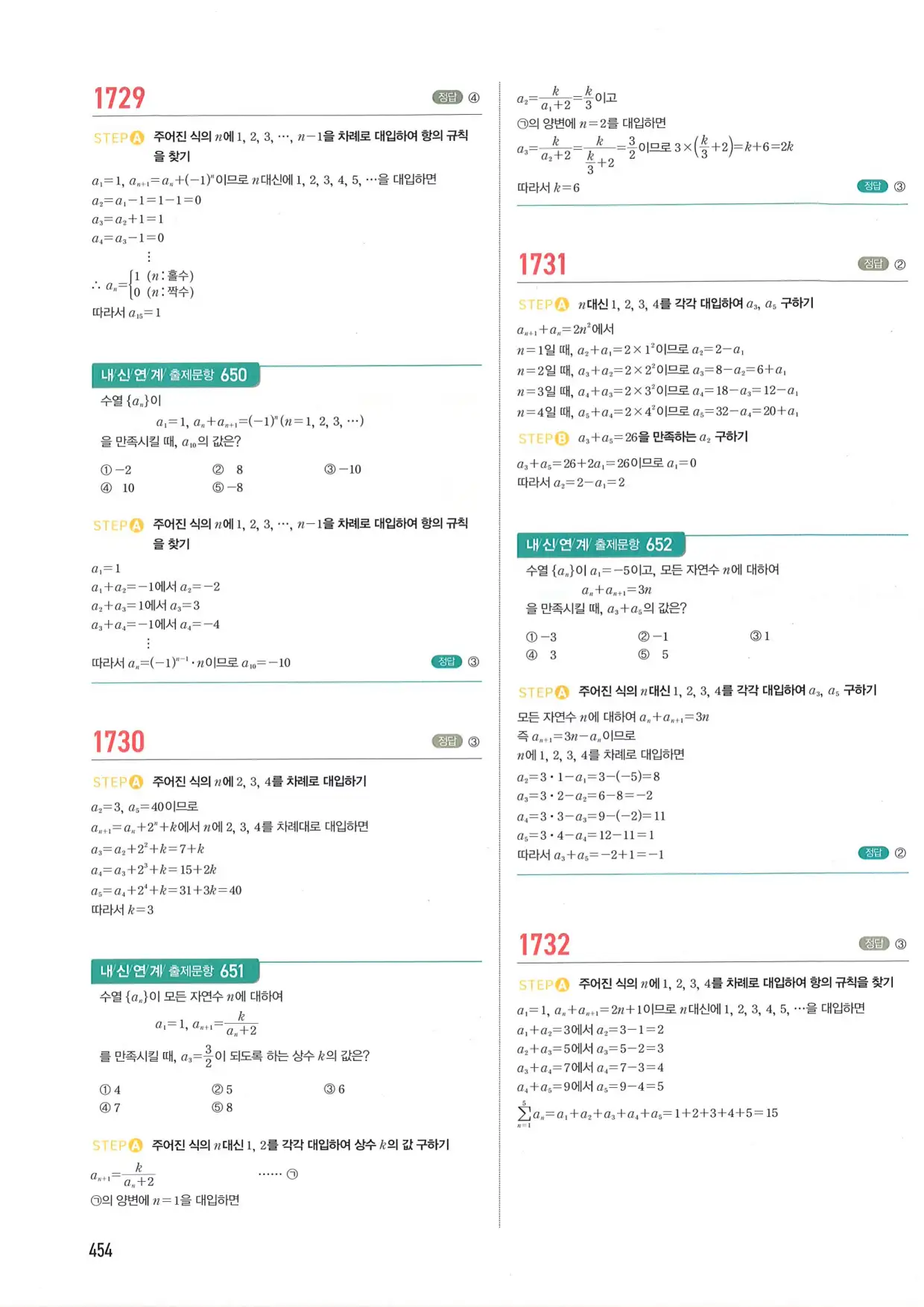 마플 시너지 수학1 답지 454페이지