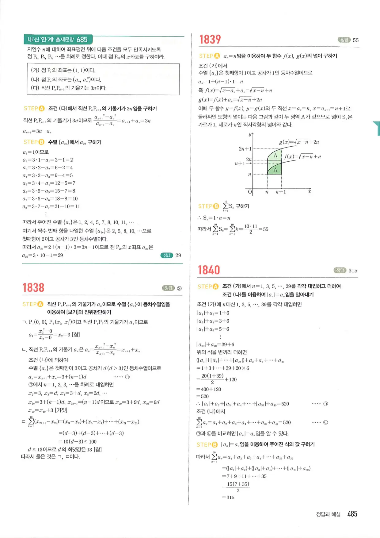 마플 시너지 수학1 답지 485페이지