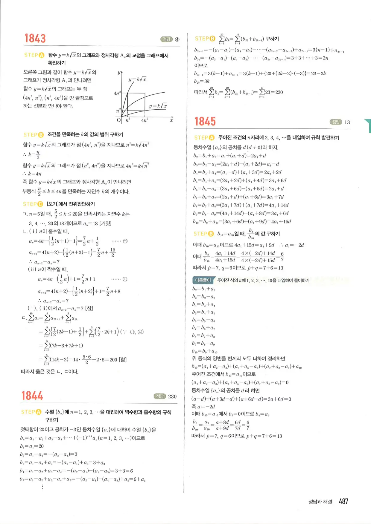 마플 시너지 수학1 답지 487페이지