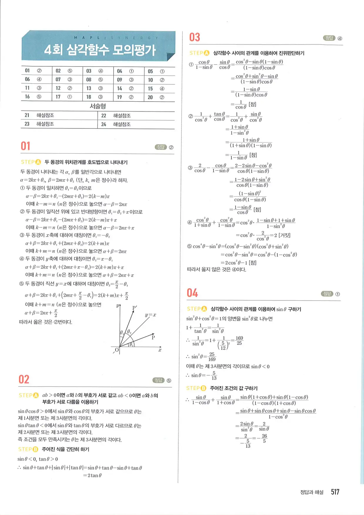 마플 시너지 수학1 답지 517페이지