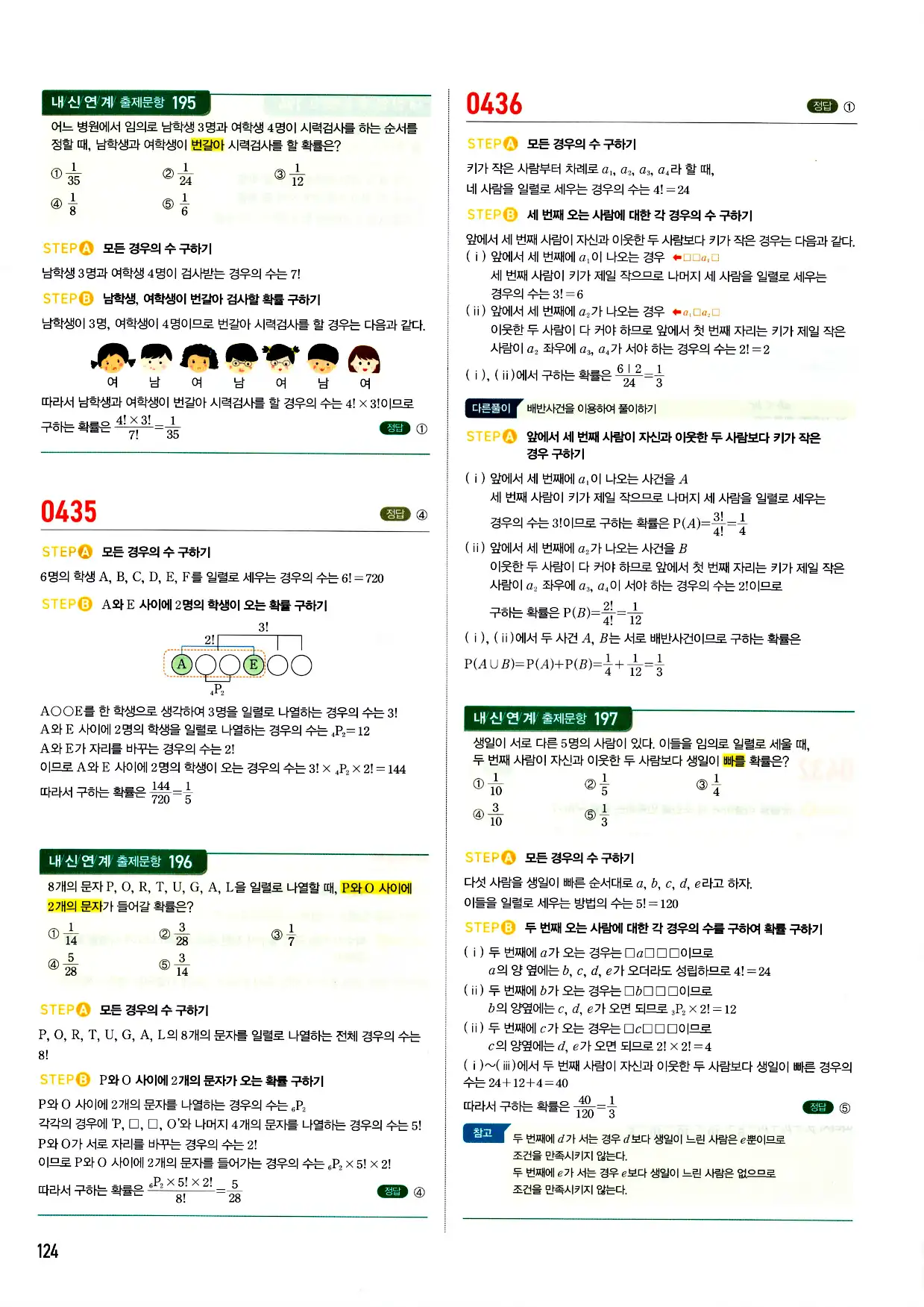 마플시너지 확률과 통계 답지 124페이지