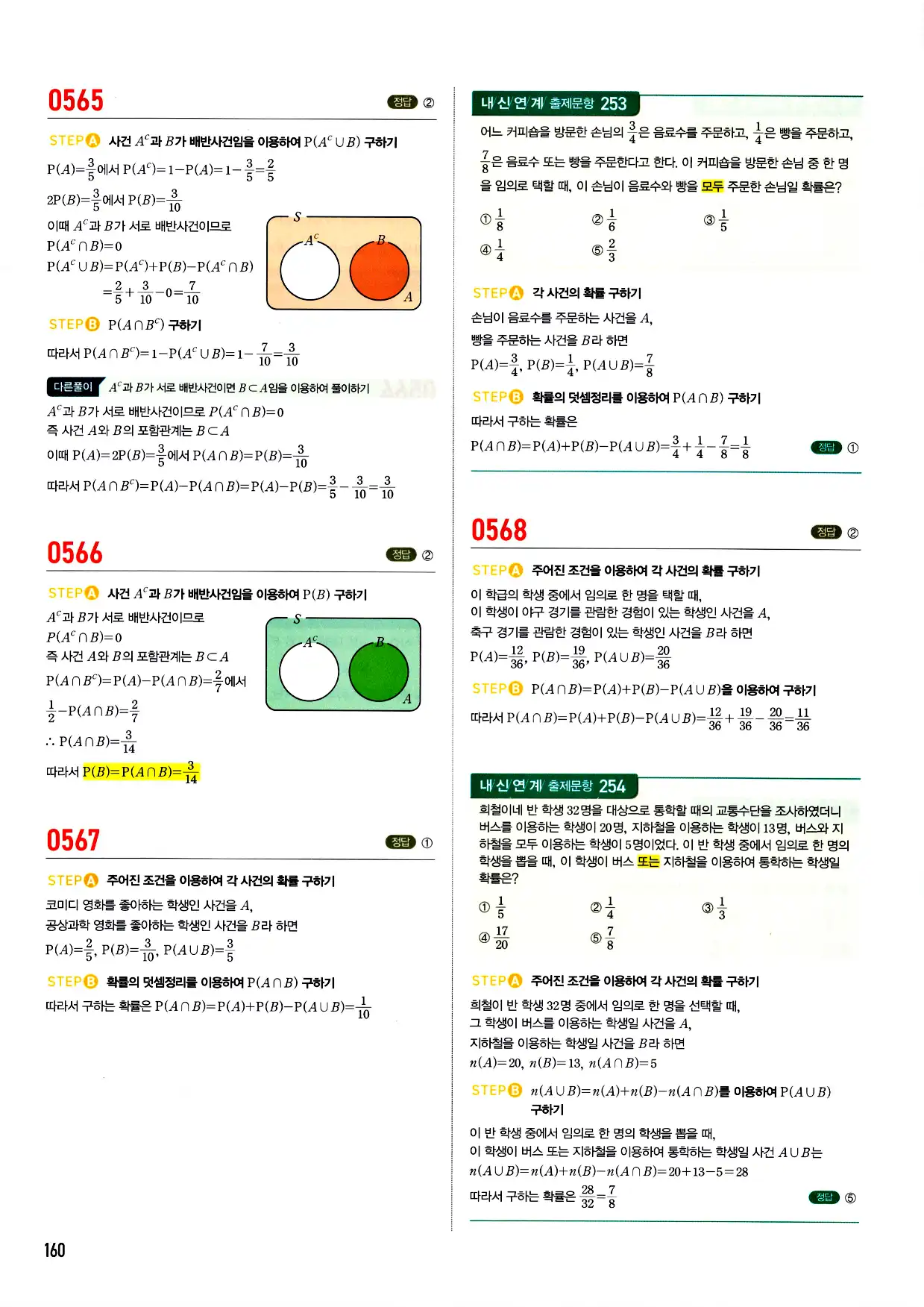 마플시너지 확률과 통계 답지 160페이지