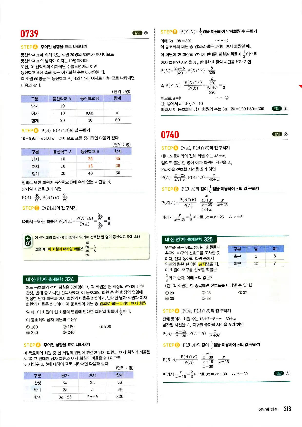 마플시너지 확률과 통계 답지 213페이지