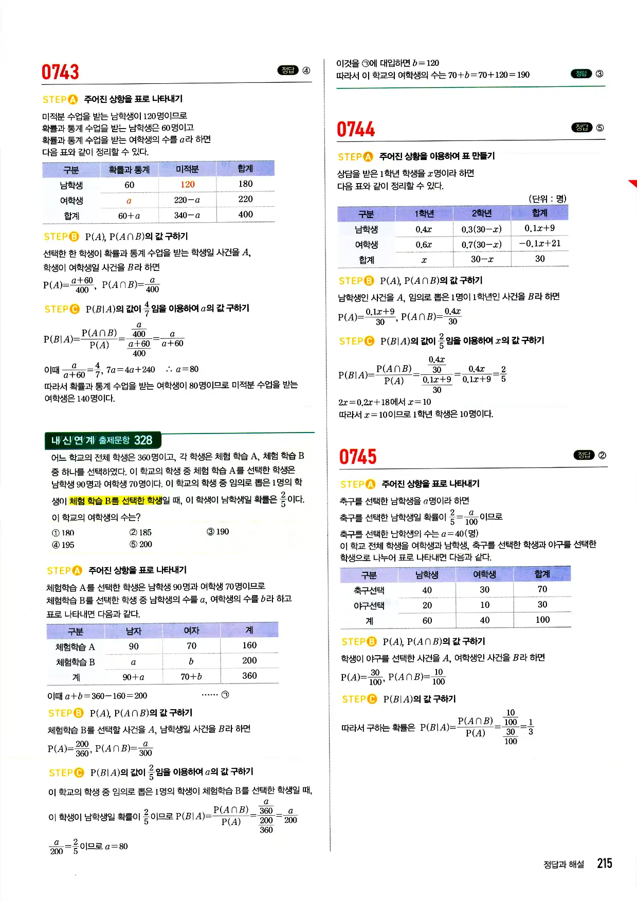 마플시너지 확률과 통계 답지 215페이지
