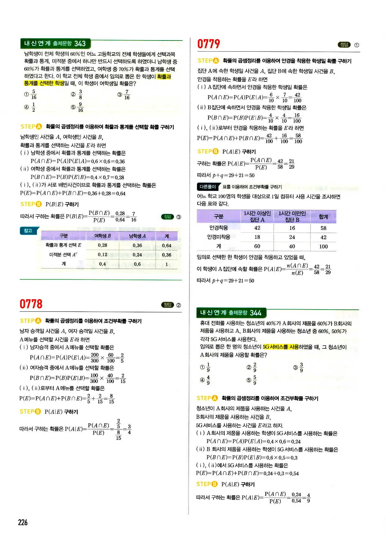 마플시너지 확률과 통계 답지 226페이지
