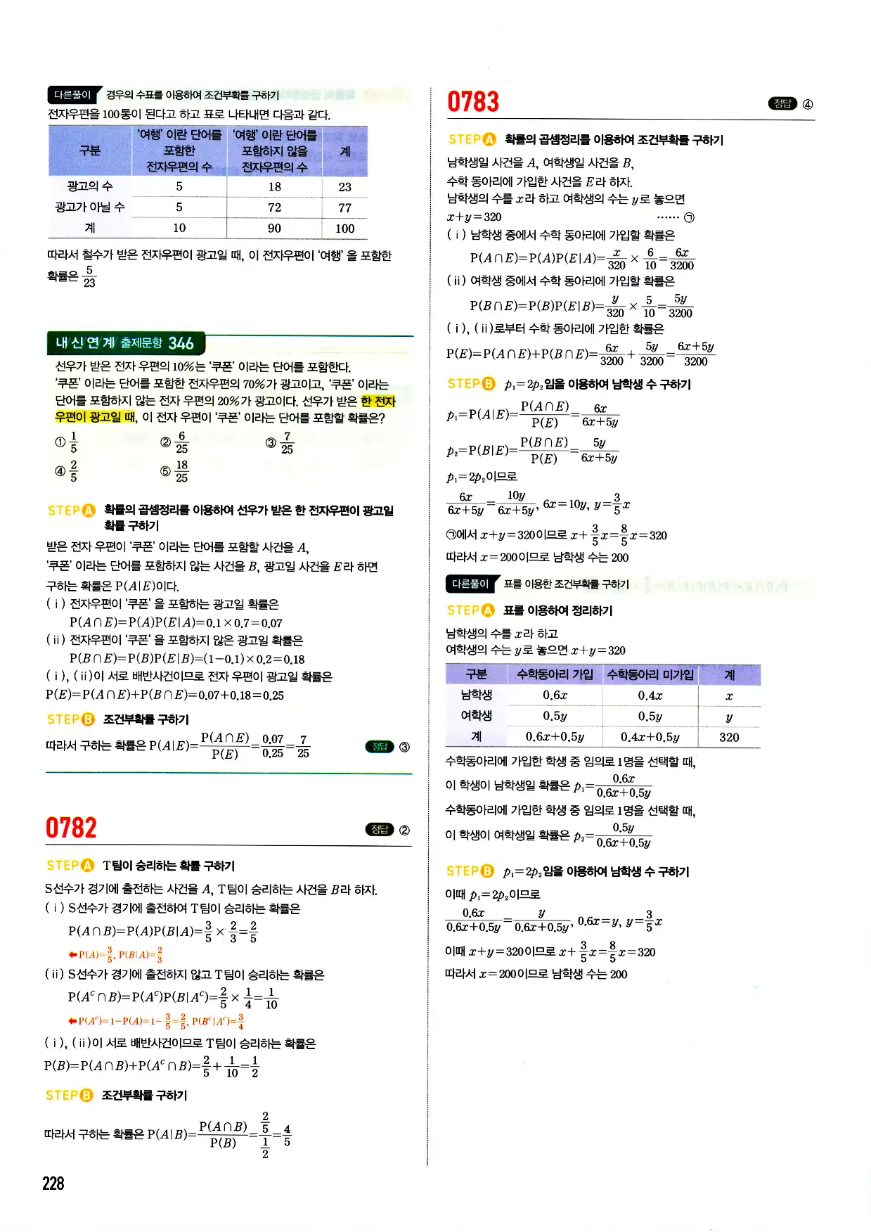마플시너지 확률과 통계 답지 228페이지