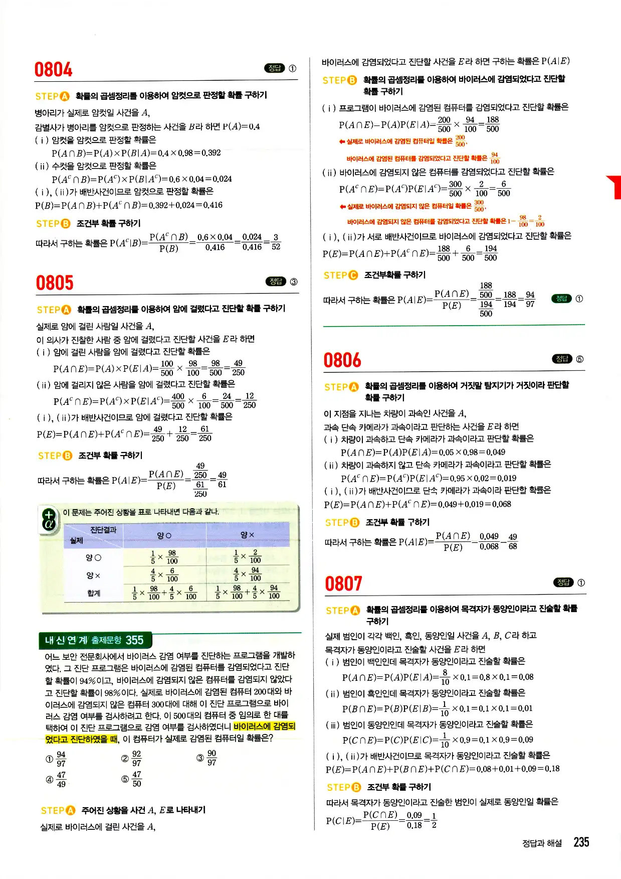 마플시너지 확률과 통계 답지 235페이지