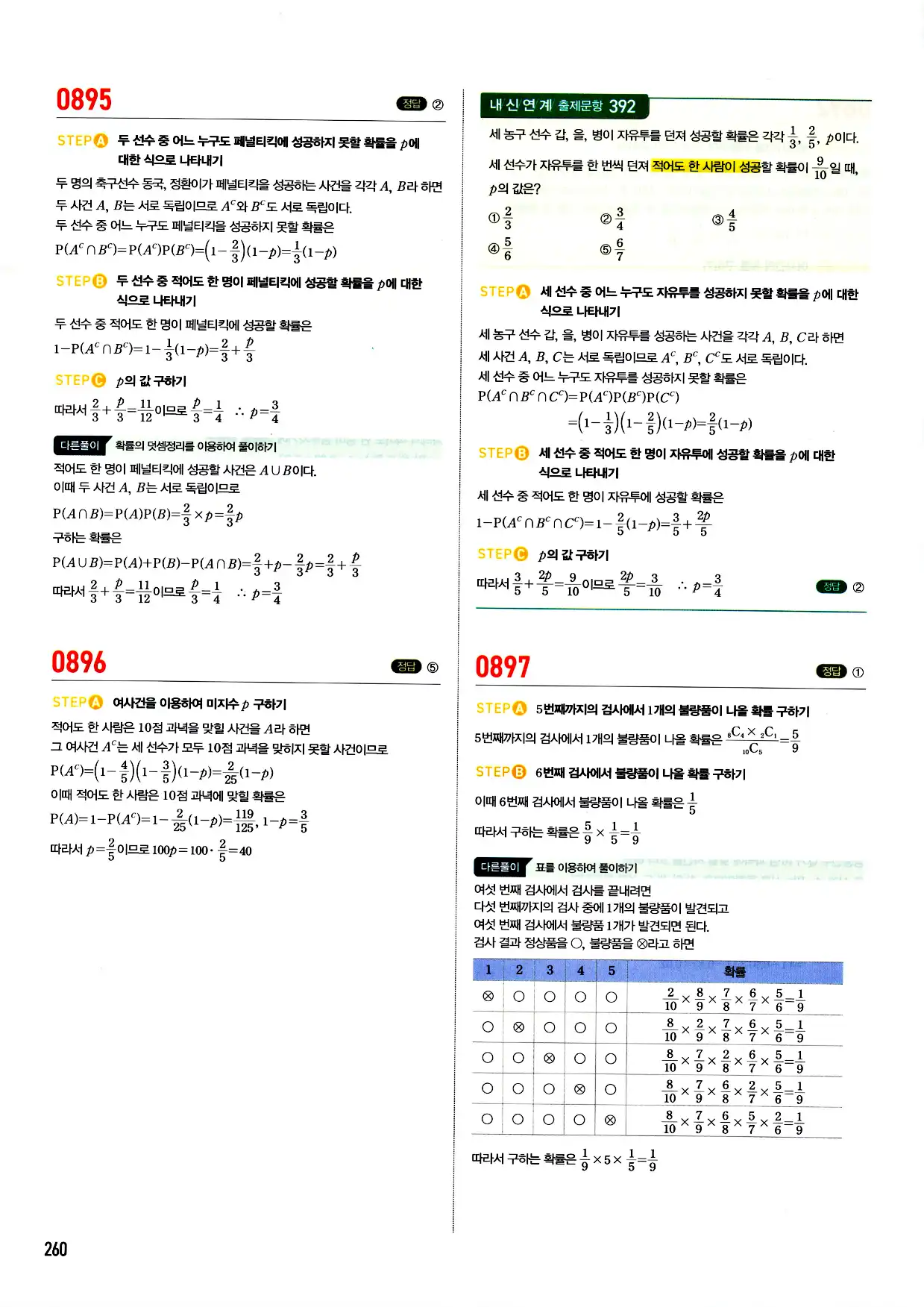 마플시너지 확률과 통계 답지 260페이지