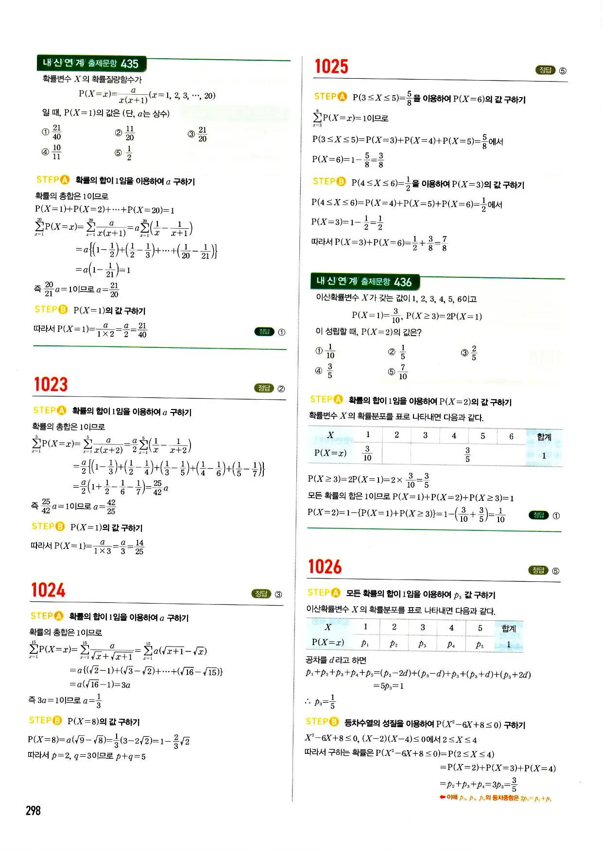 마플시너지 확률과 통계 답지 298페이지