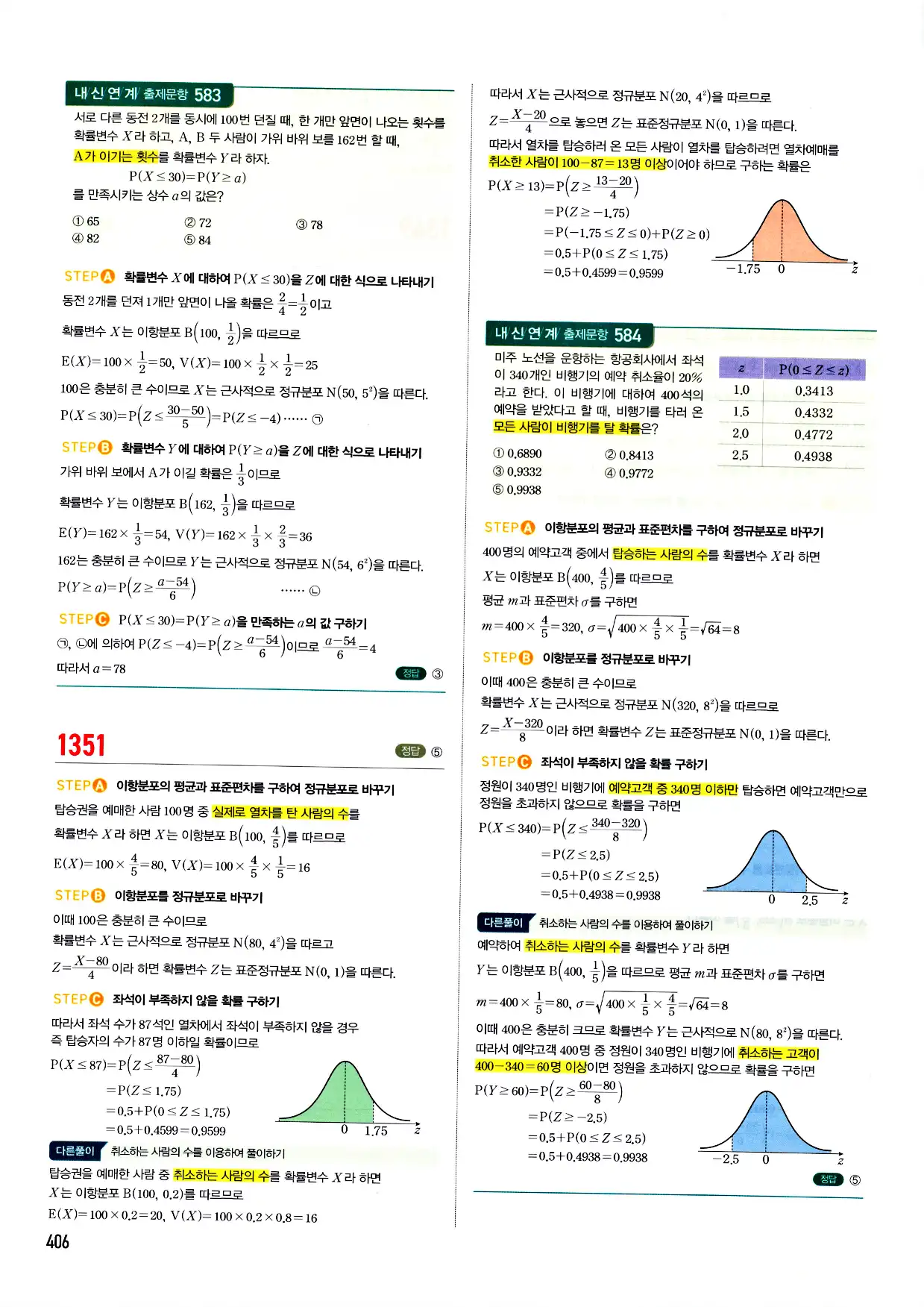 마플시너지 확률과 통계 답지 406페이지