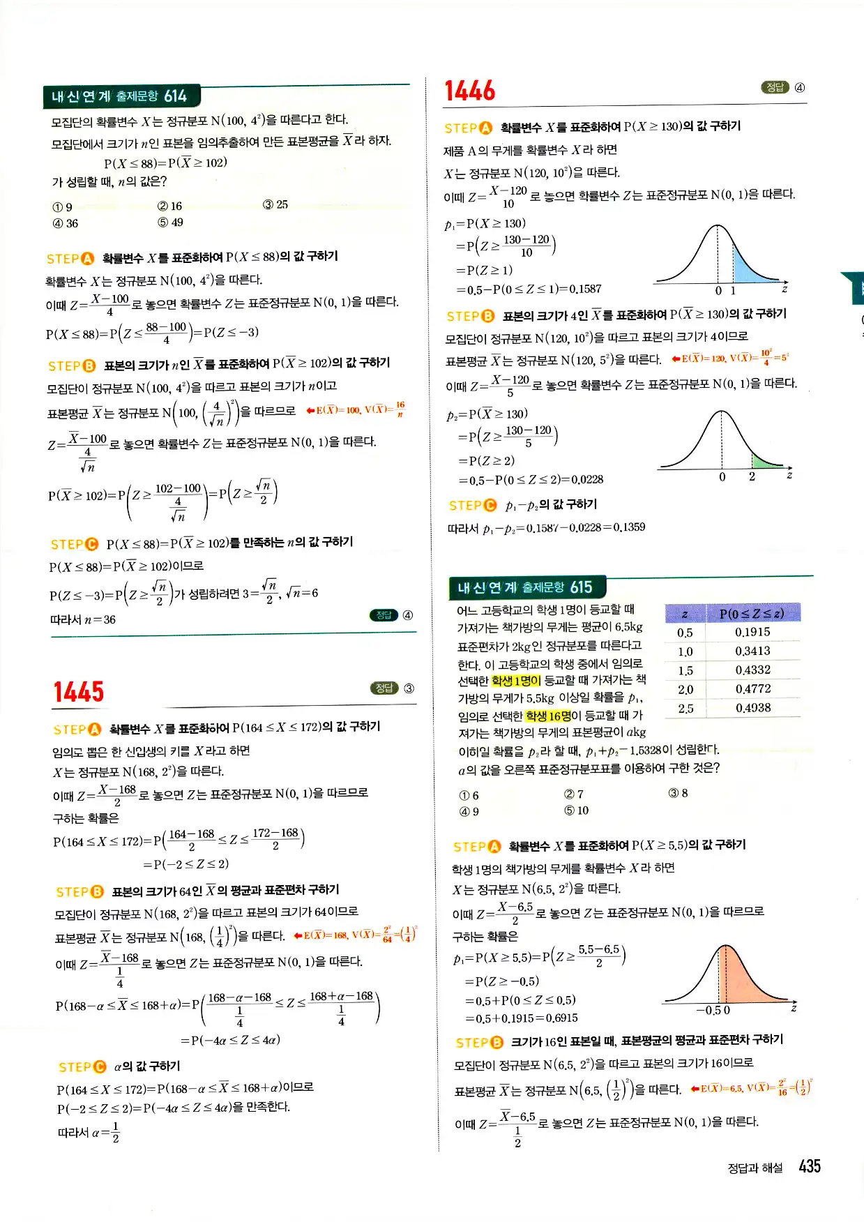 마플시너지 확률과 통계 답지 435페이지