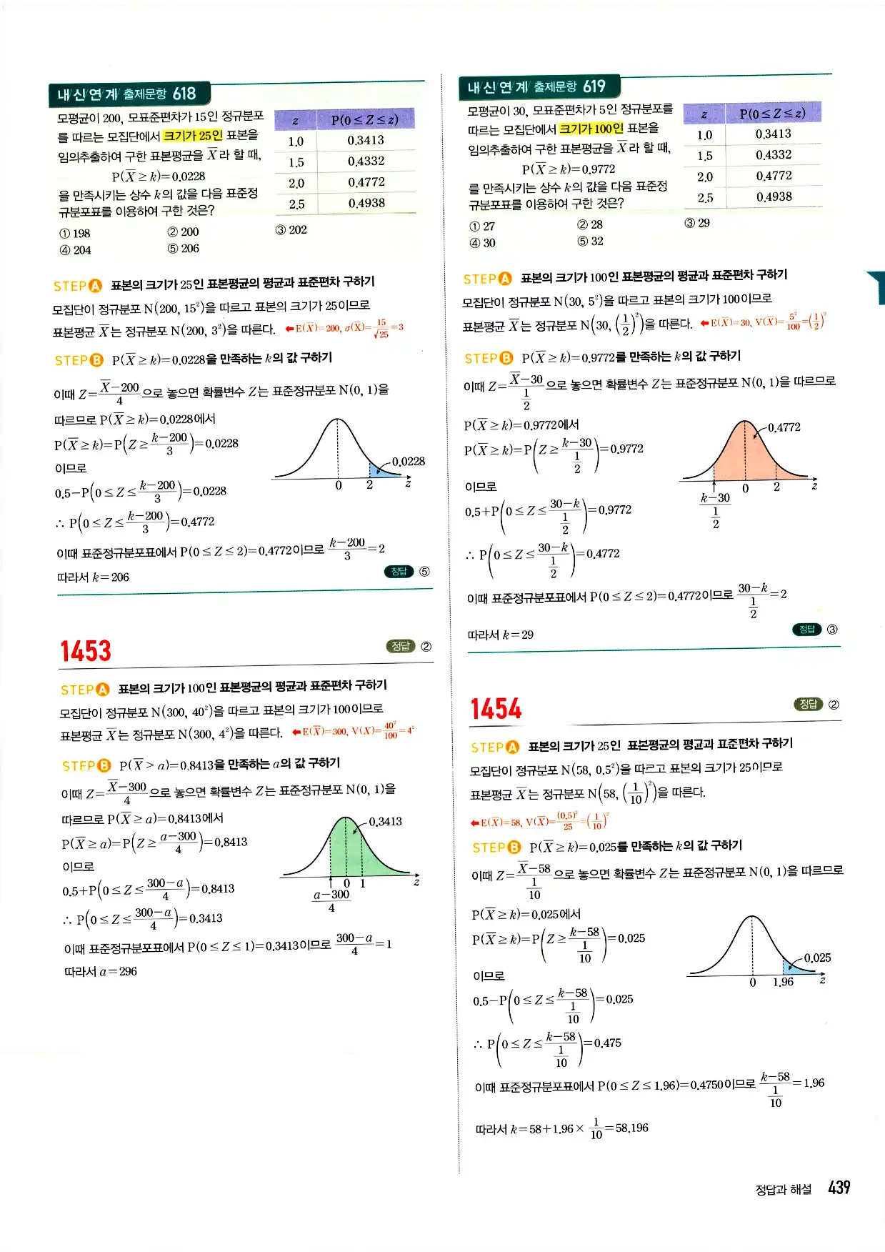 마플시너지 확률과 통계 답지 439페이지