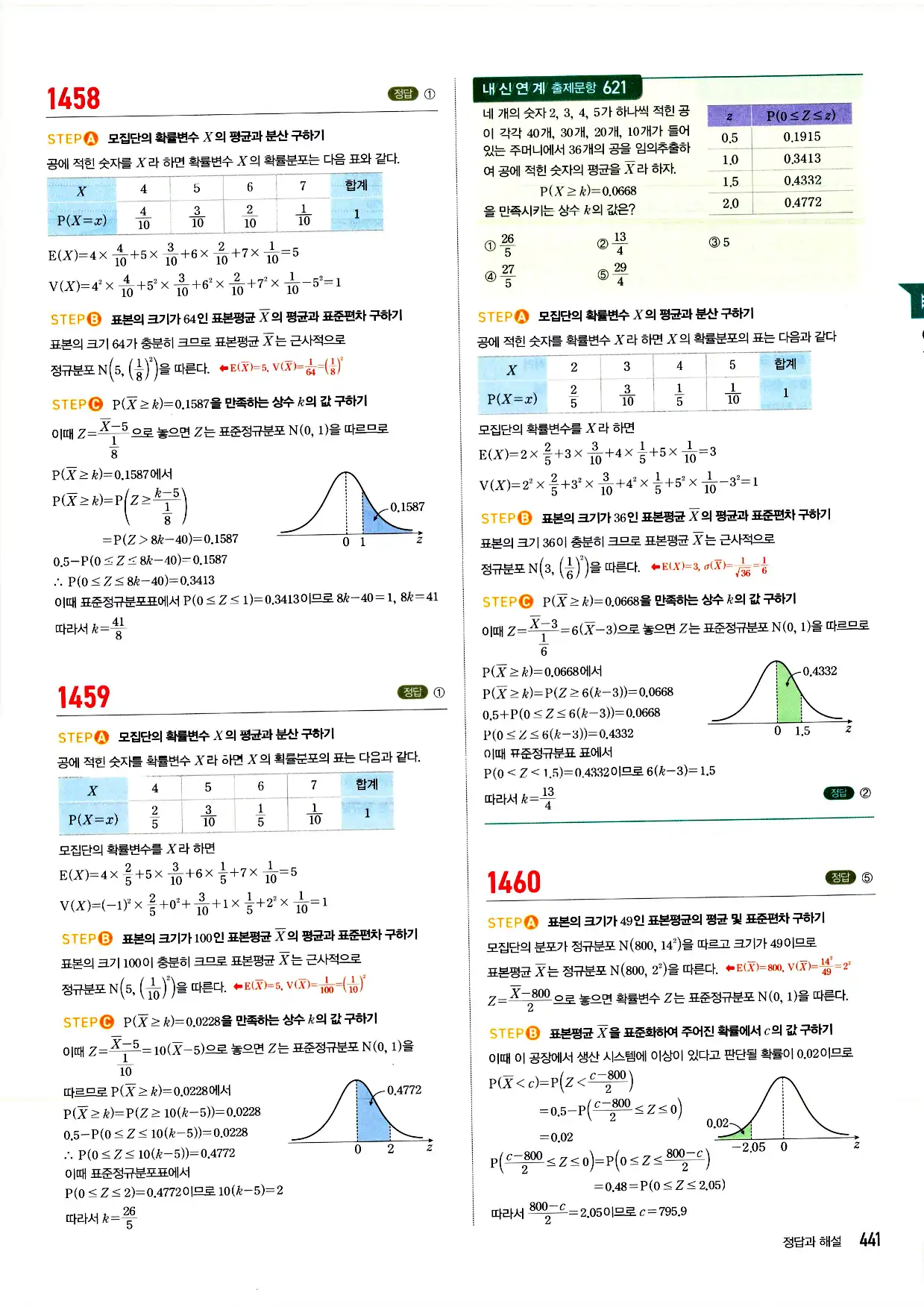 마플시너지 확률과 통계 답지 441페이지