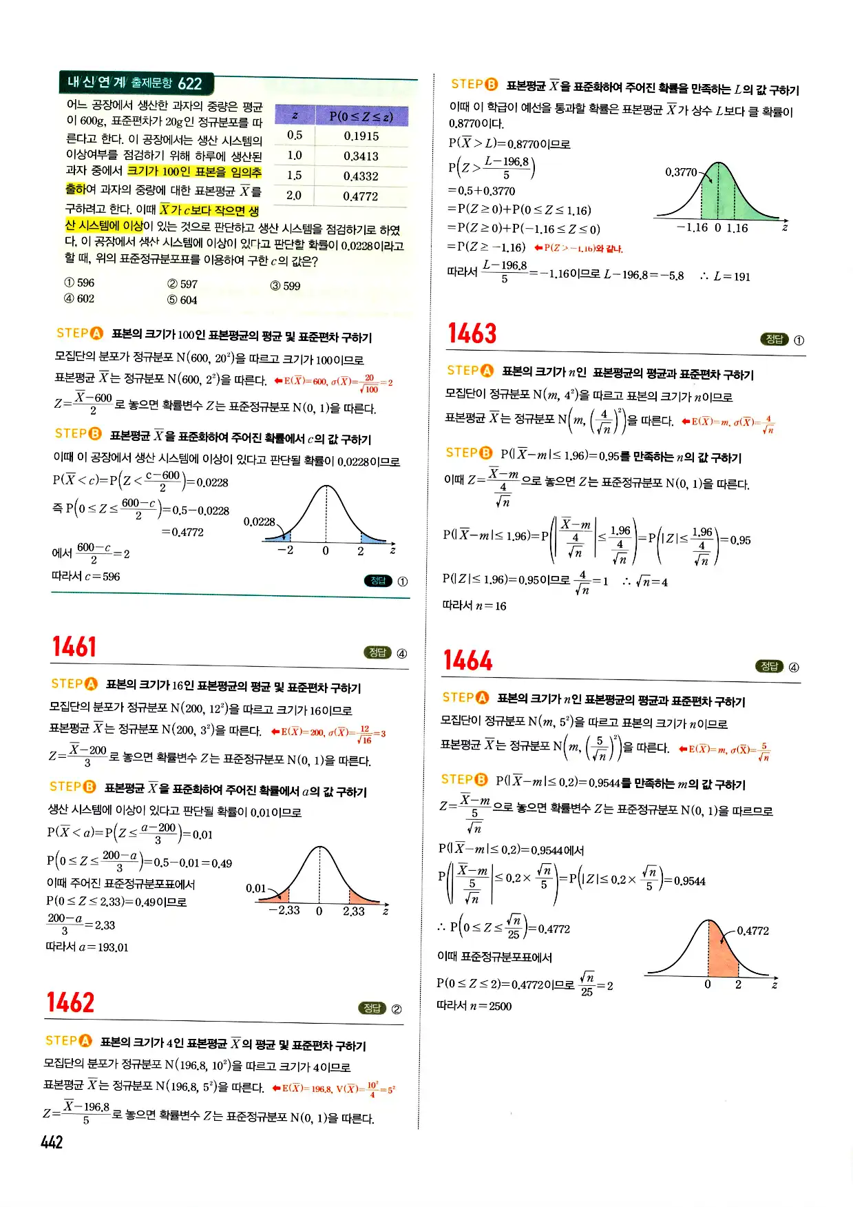 마플시너지 확률과 통계 답지 442페이지