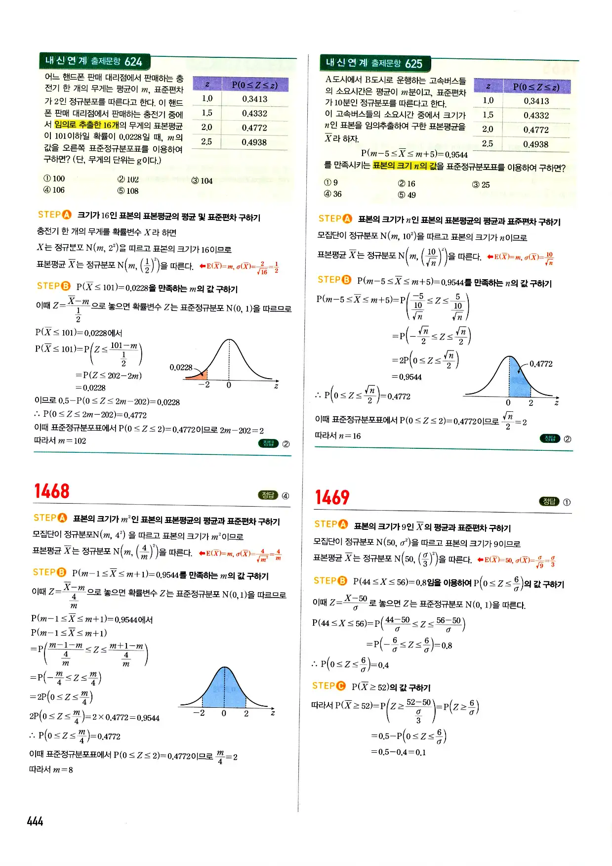 마플시너지 확률과 통계 답지 444페이지