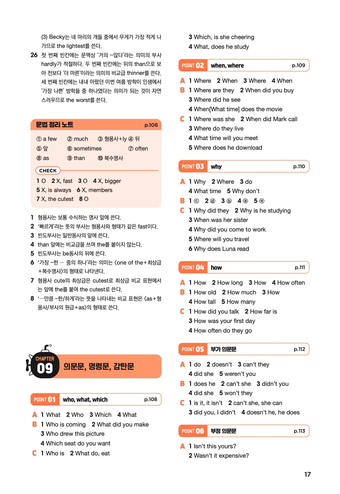 문제로 마스터하는 중학영문법 레벨 1 답지 17페이지