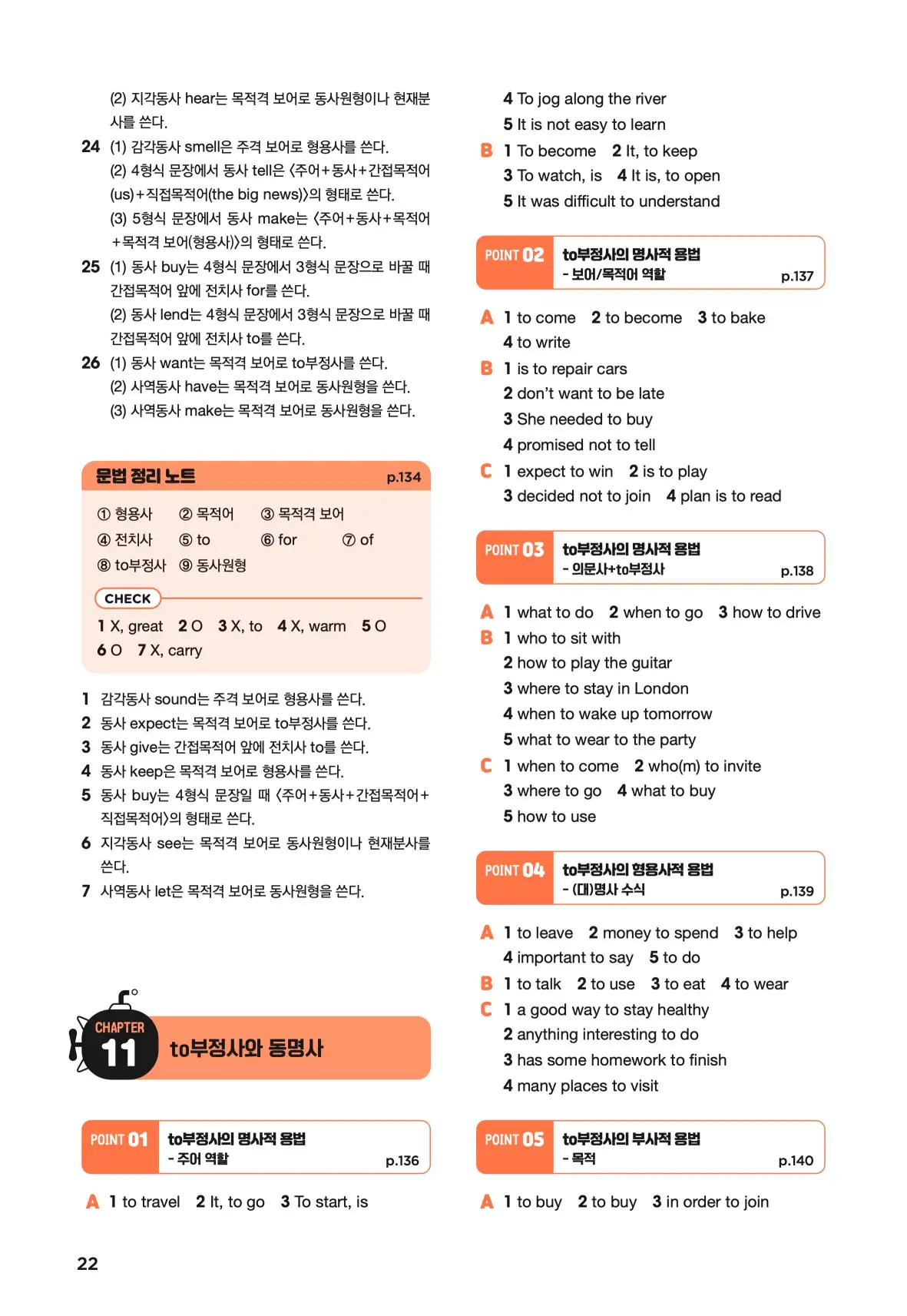 문제로 마스터하는 중학영문법 레벨 1 답지 22페이지