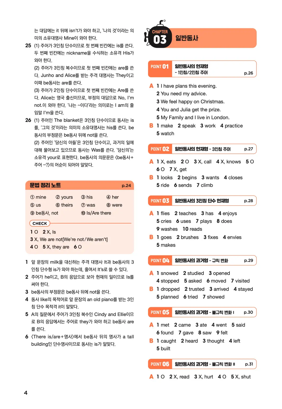 문제로 마스터하는 중학영문법 레벨 1 답지 4페이지