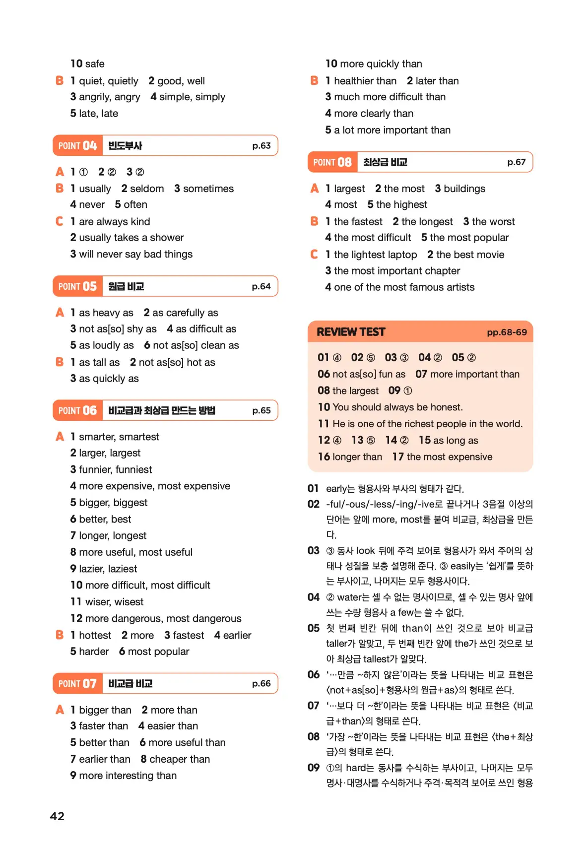 문제로 마스터하는 중학영문법 레벨 1 답지 42페이지