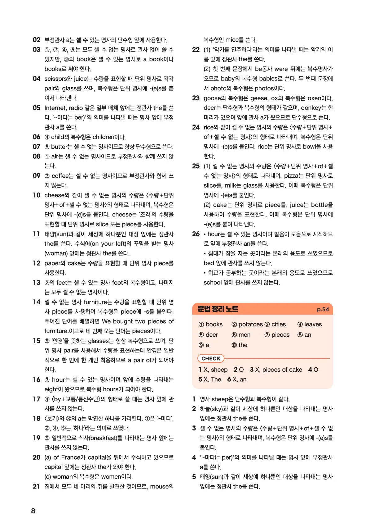 문제로 마스터하는 중학영문법 레벨 1 답지 8페이지