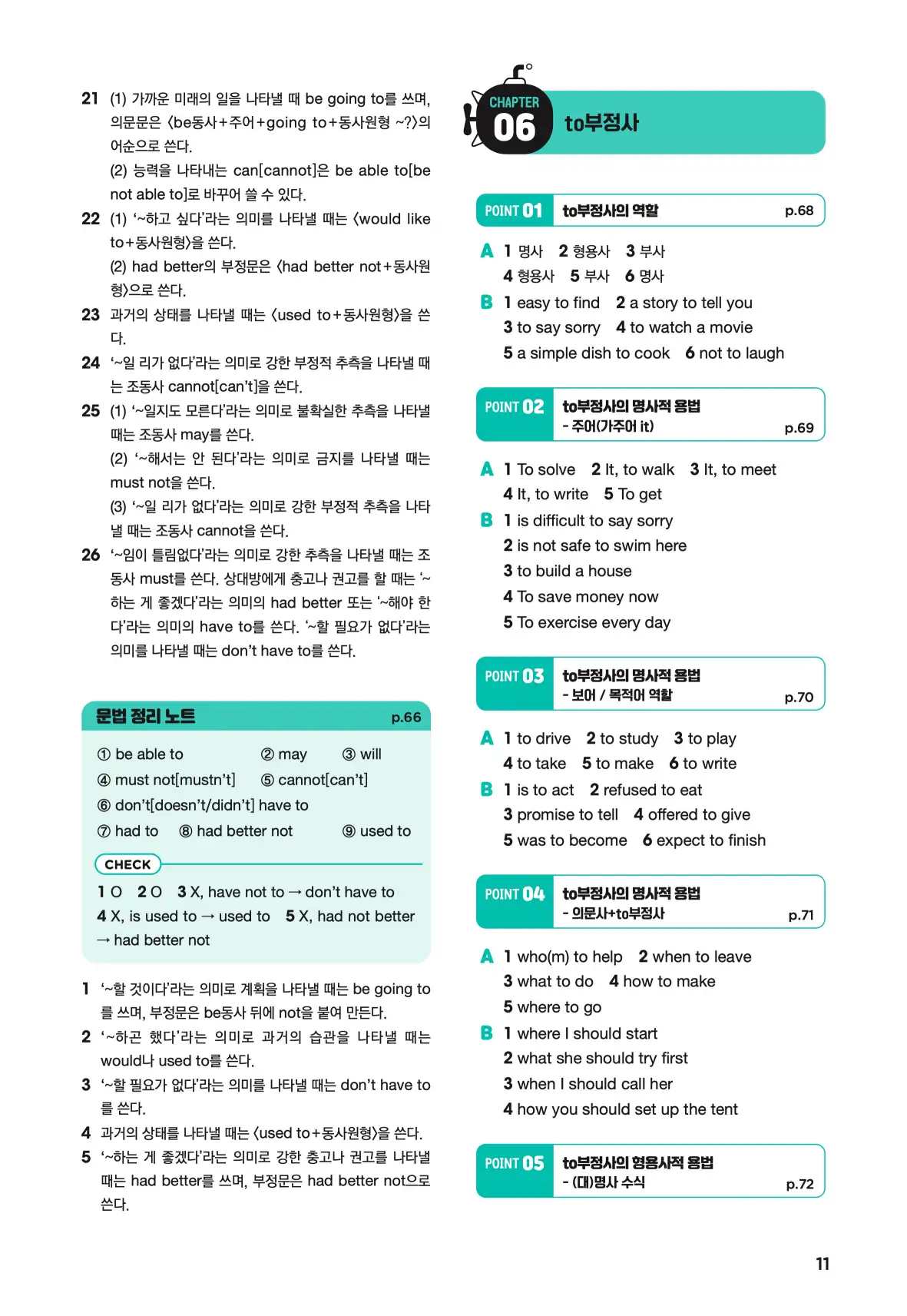 문제로 마스터하는 중학영문법 레벨 2 답지 11페이지