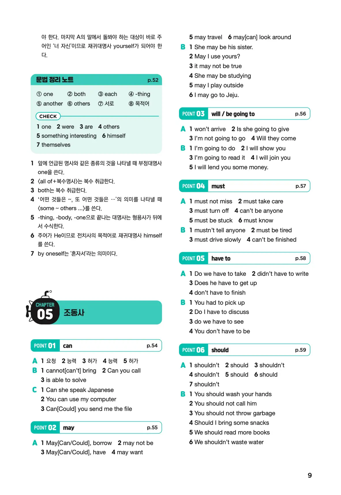 문제로 마스터하는 중학영문법 레벨 2 답지 9페이지