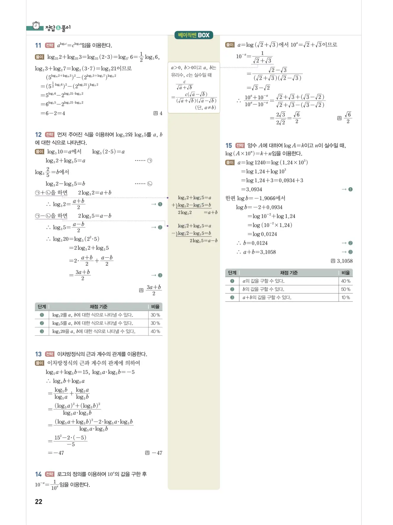 베이직쎈 대수 답지 22페이지