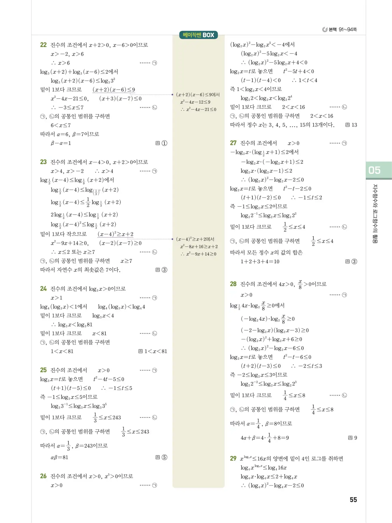 베이직쎈 대수 답지 55페이지