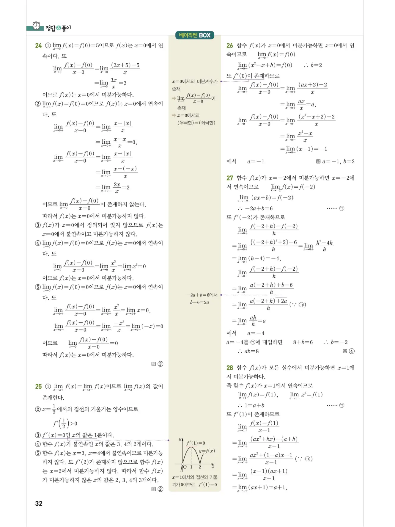 베이직쎈미적분1답지 해설 32