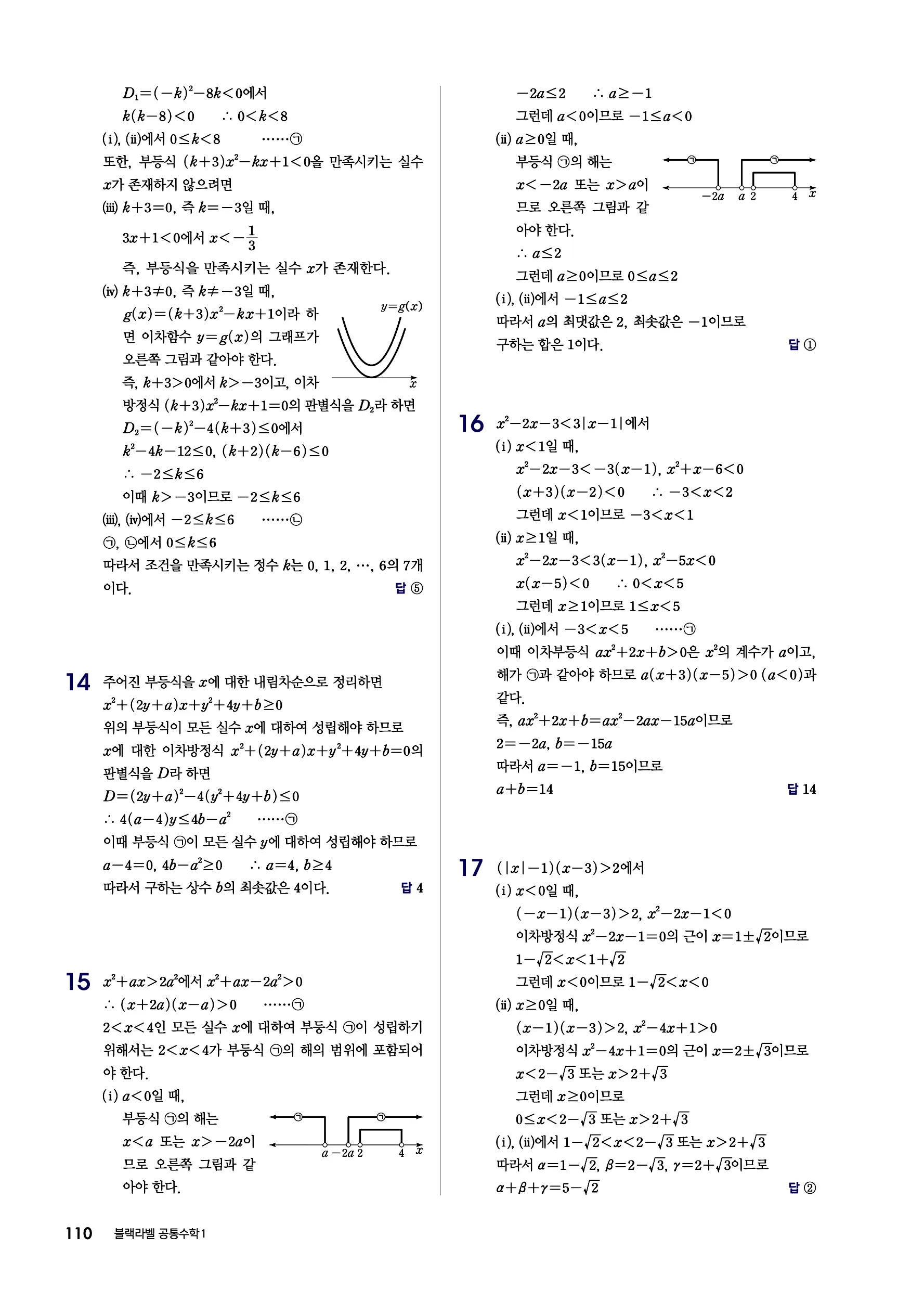 블랙라벨 공통수학1 답지 110페이지