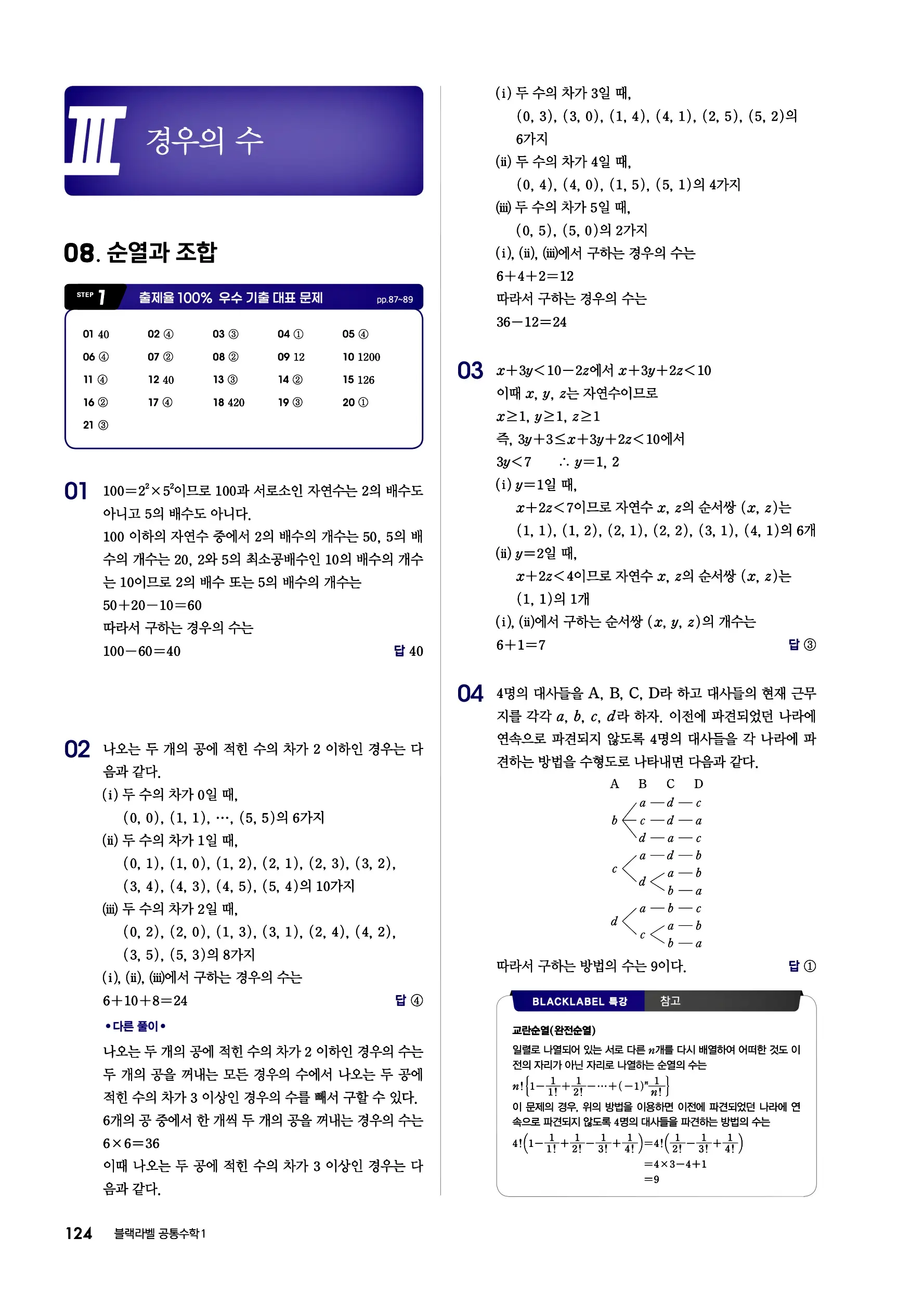 블랙라벨 공통수학1 답지 124페이지
