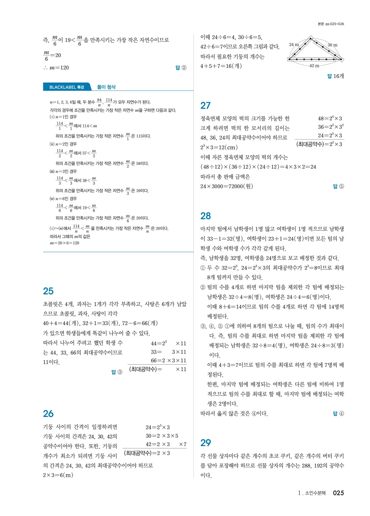 블랙라벨 중1-1 답지 25페이지