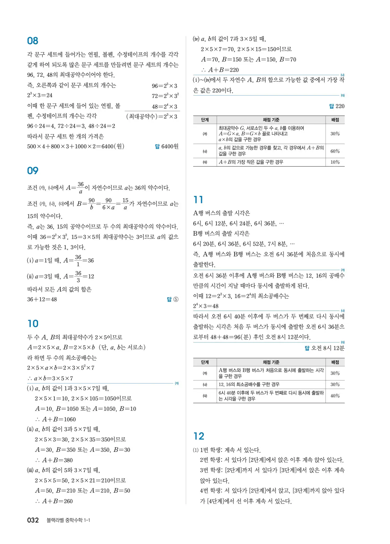 블랙라벨 중1-1 답지 32페이지