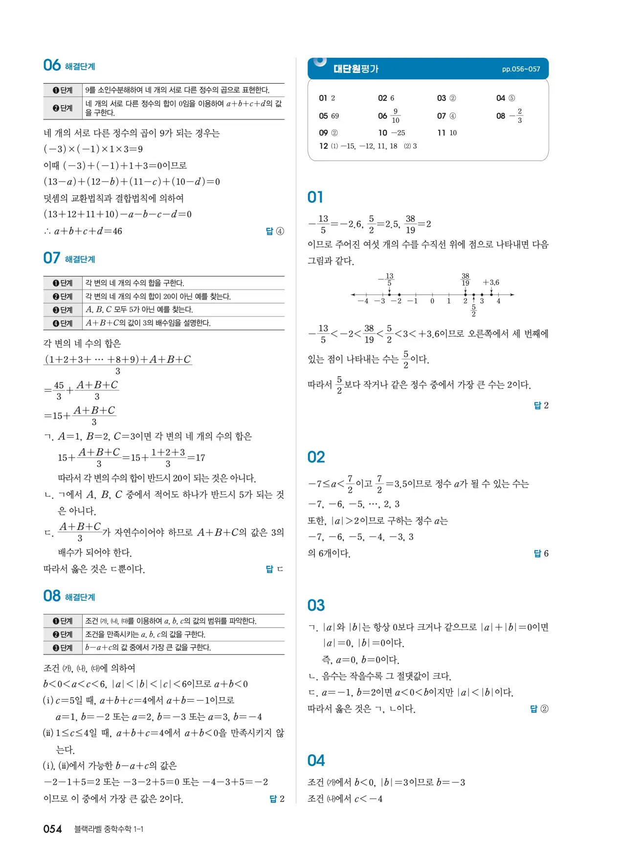 블랙라벨 중1-1 답지 54페이지