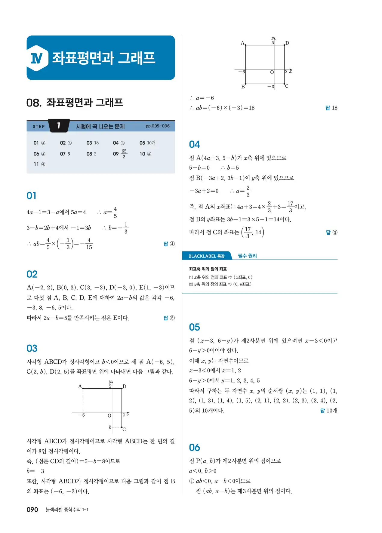 블랙라벨 중1-1 답지 90페이지