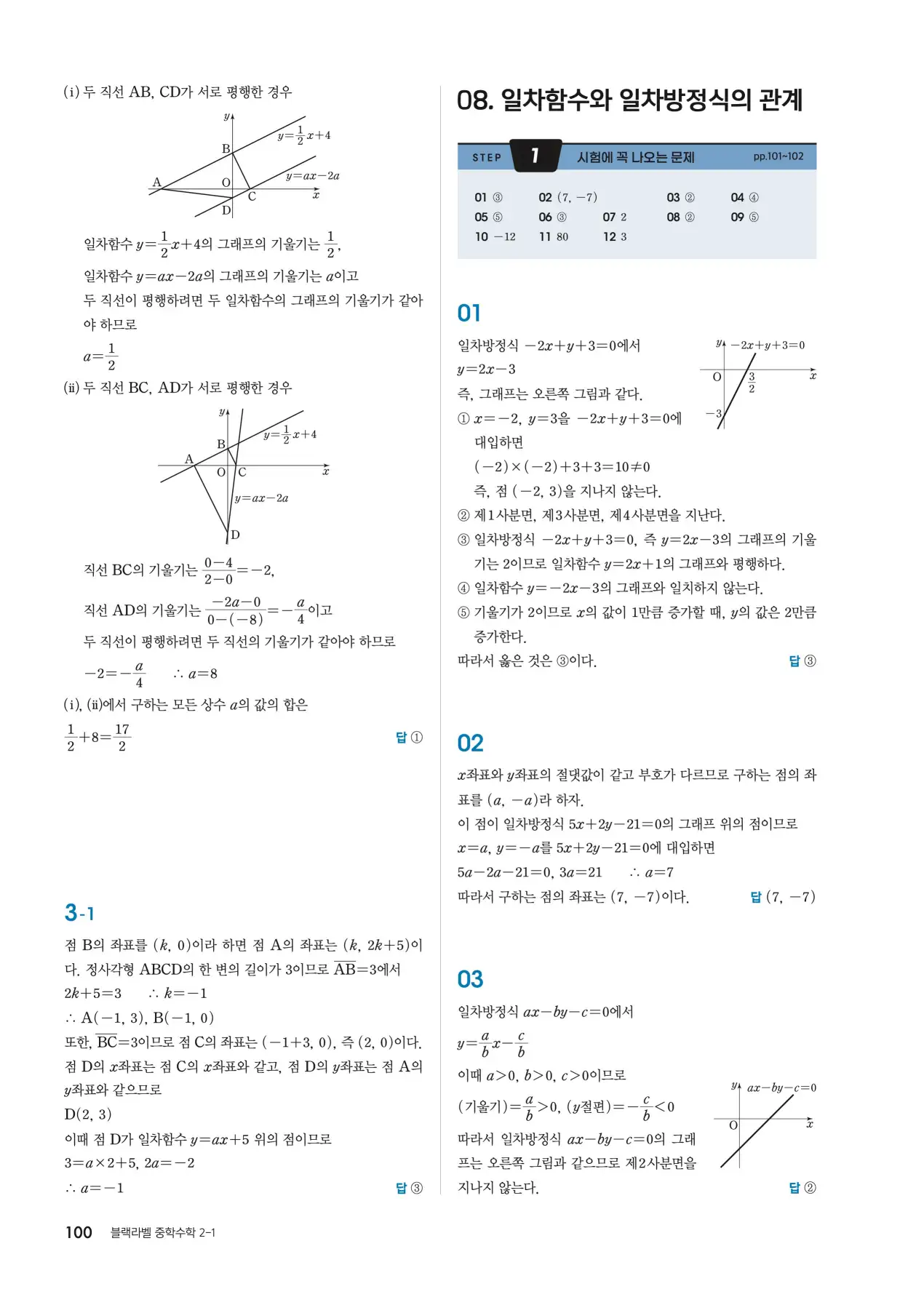 블랙라벨 중2-1 답지 100페이지