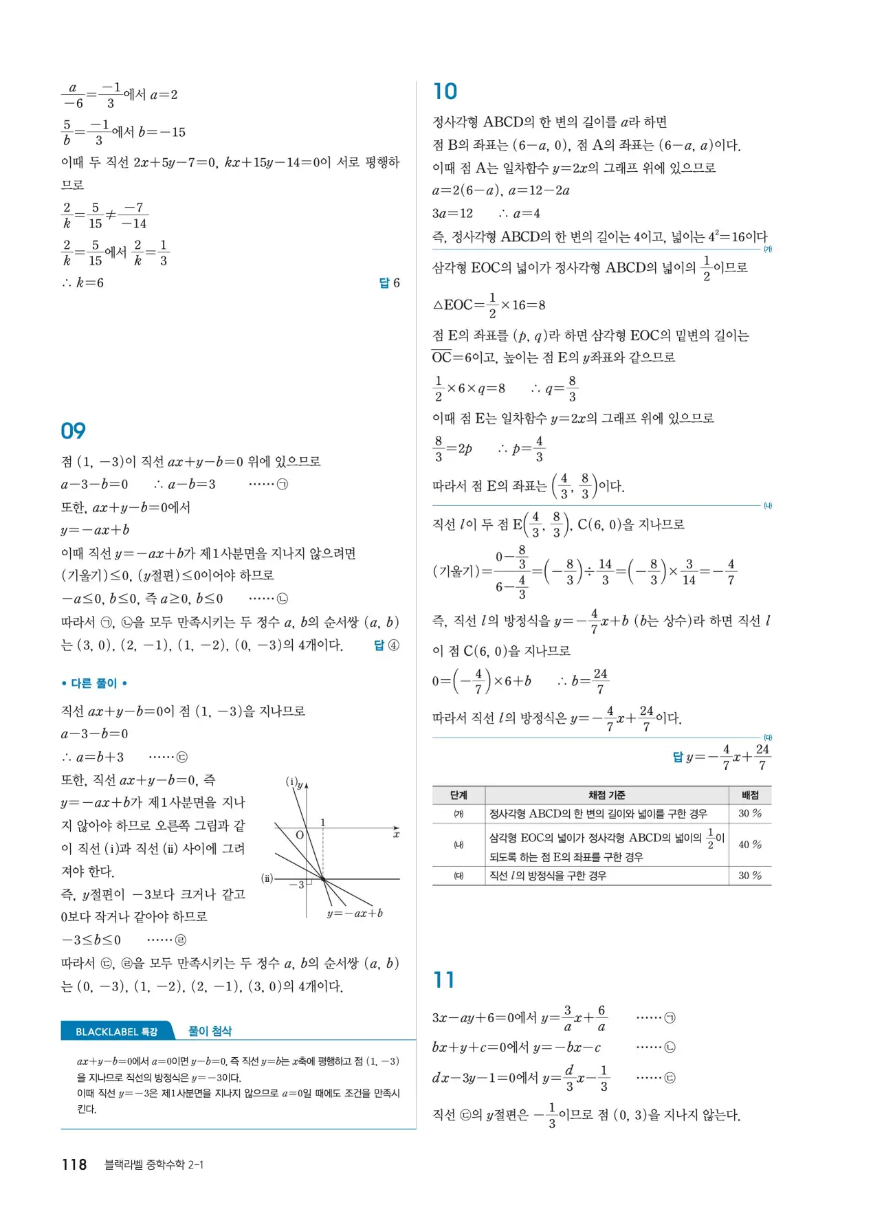 블랙라벨 중2-1 답지 118페이지