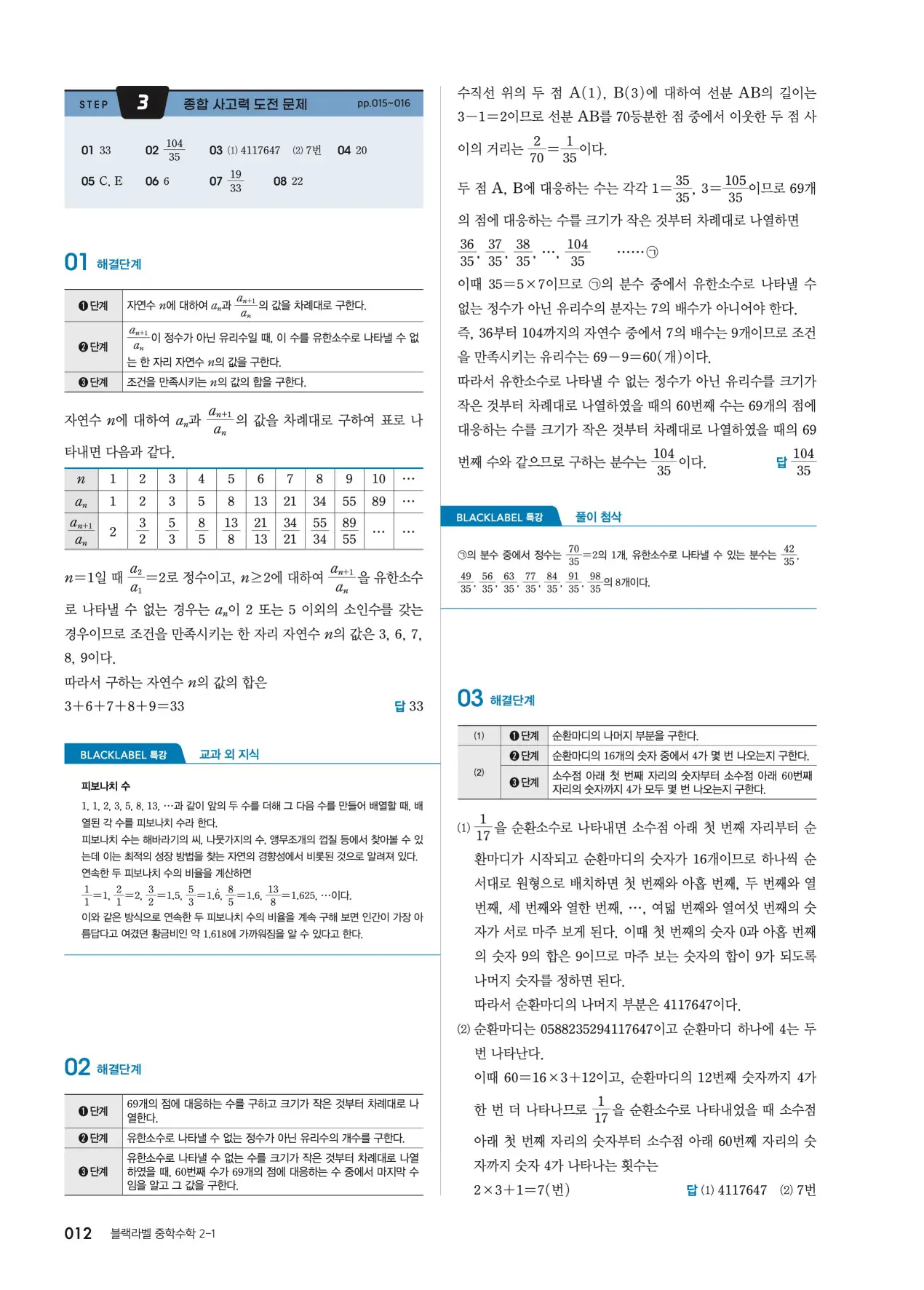 블랙라벨 중2-1 답지 12페이지