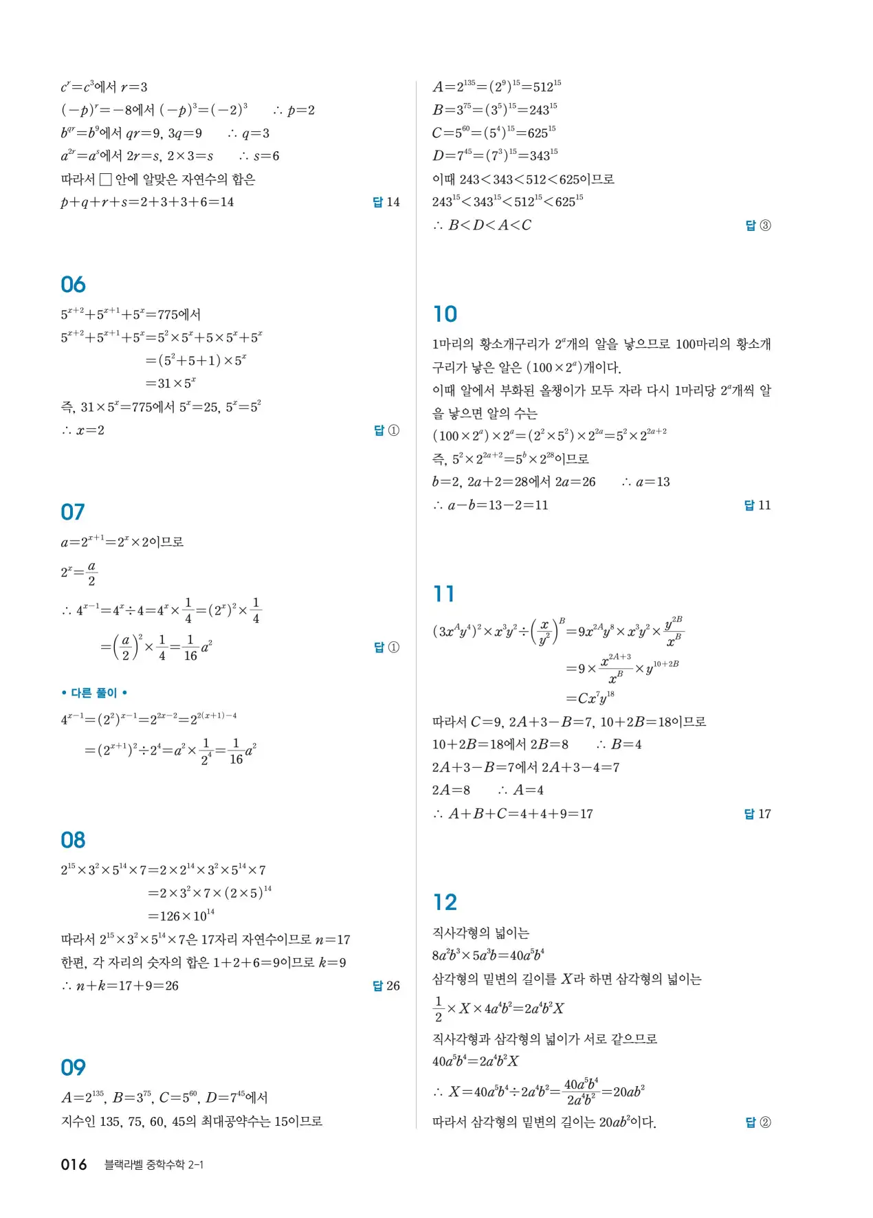 블랙라벨 중2-1 답지 16페이지