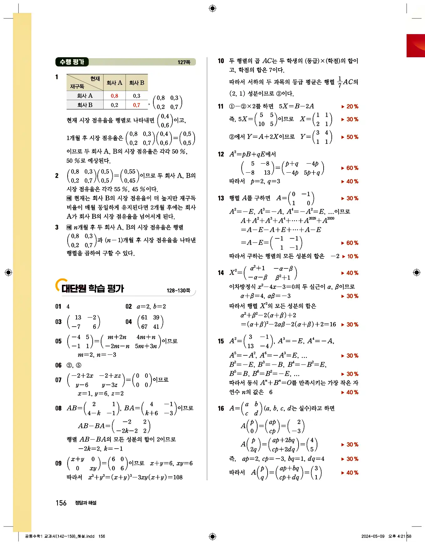 비상 수학교과서 공통수학1 답지 156페이지
