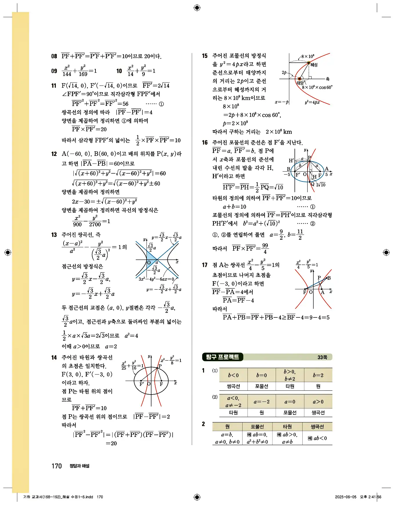 비상 수학교과서 기하 답지 170페이지