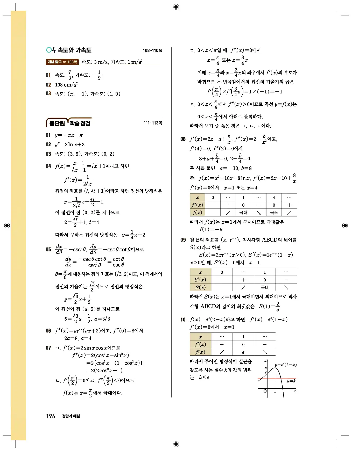비상 수학교과서 미적분2 답지 196페이지