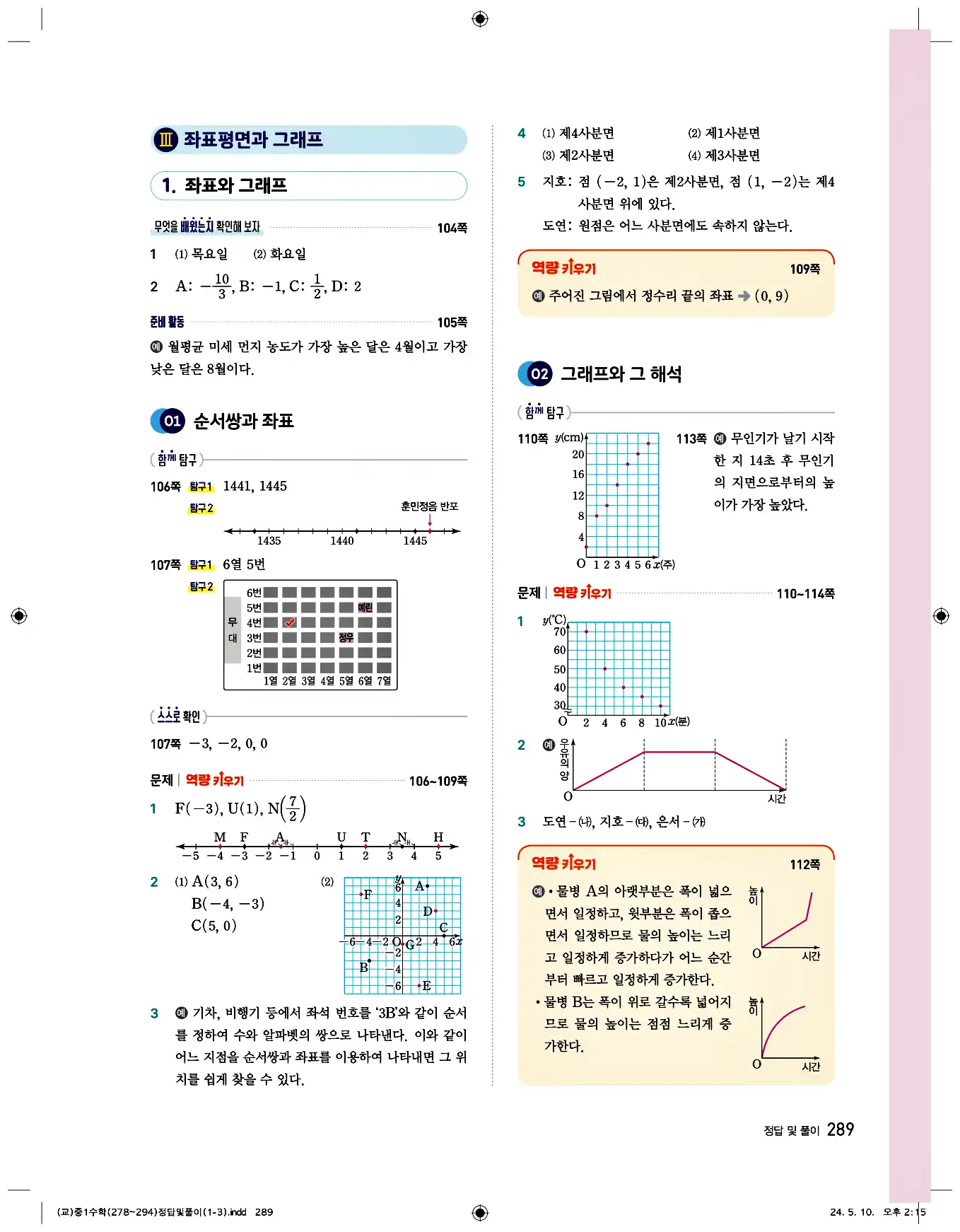 비상 수학교과서 중1 답지 289페이지
